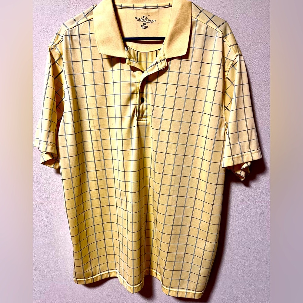 Golden Bear Performance Polo Shirt Men's 2XL Yellow Plaid Short Sleeve Golf